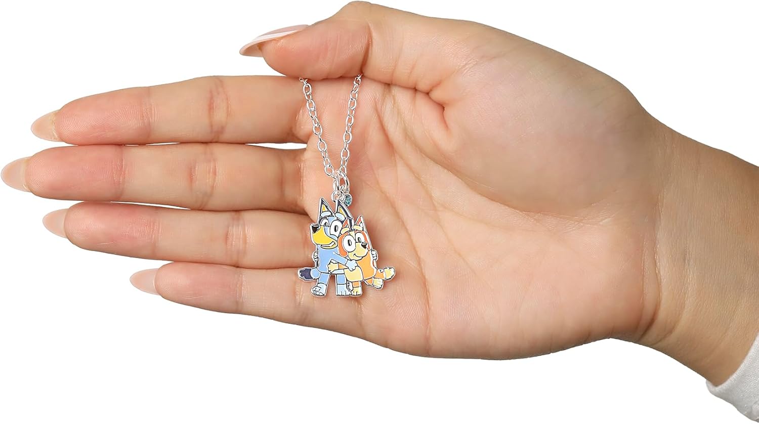 Bluey and Bingo Hugging Pendant Necklace Official License, 16"+2" Silver Flash-Plated Bluey Family Necklace