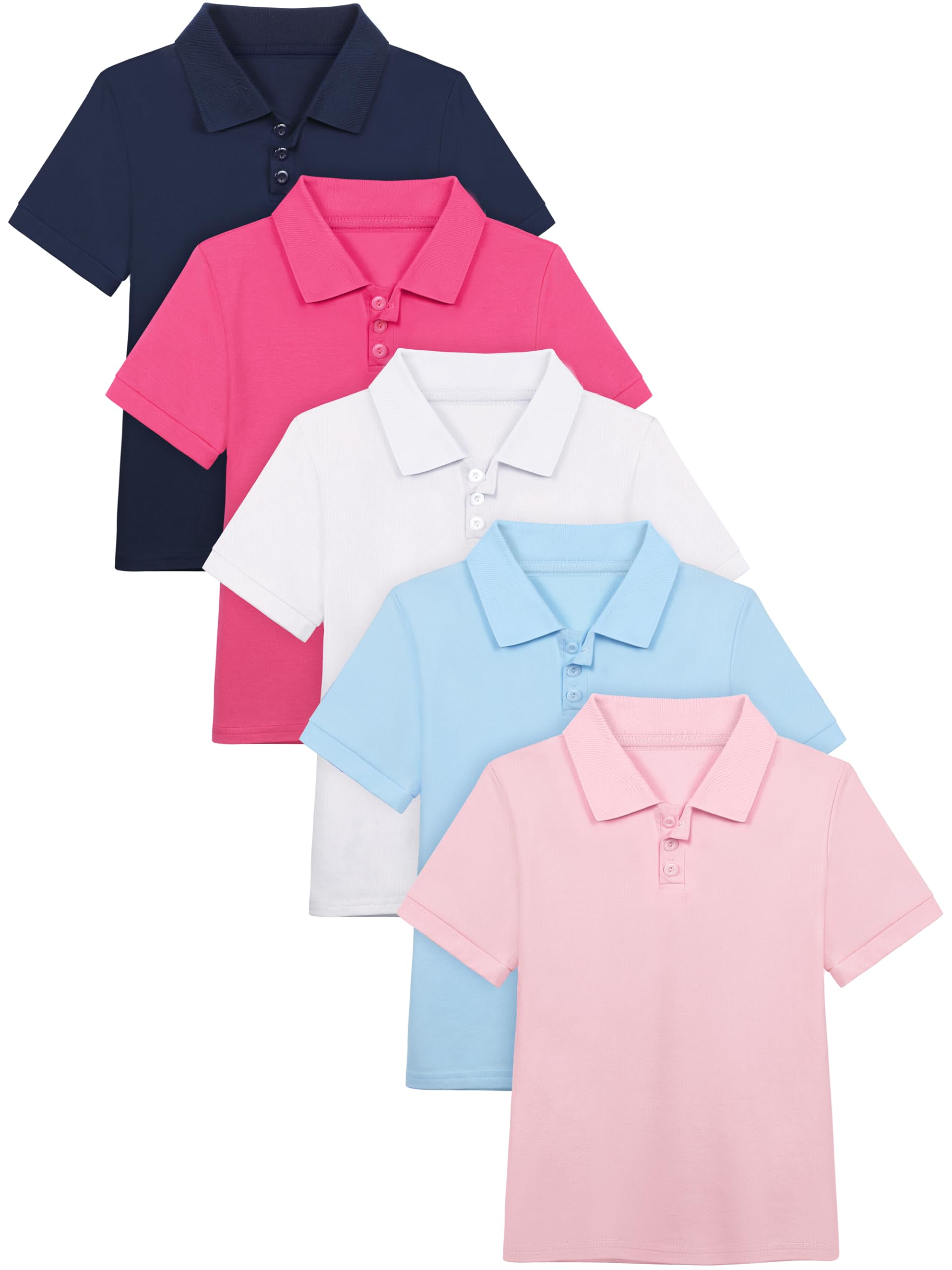 Poroka 5 Pack Girls' School Uniform Short Sleeve Polo Shirts Girl Cotton Uniform Shirts Golf Polo Shirt