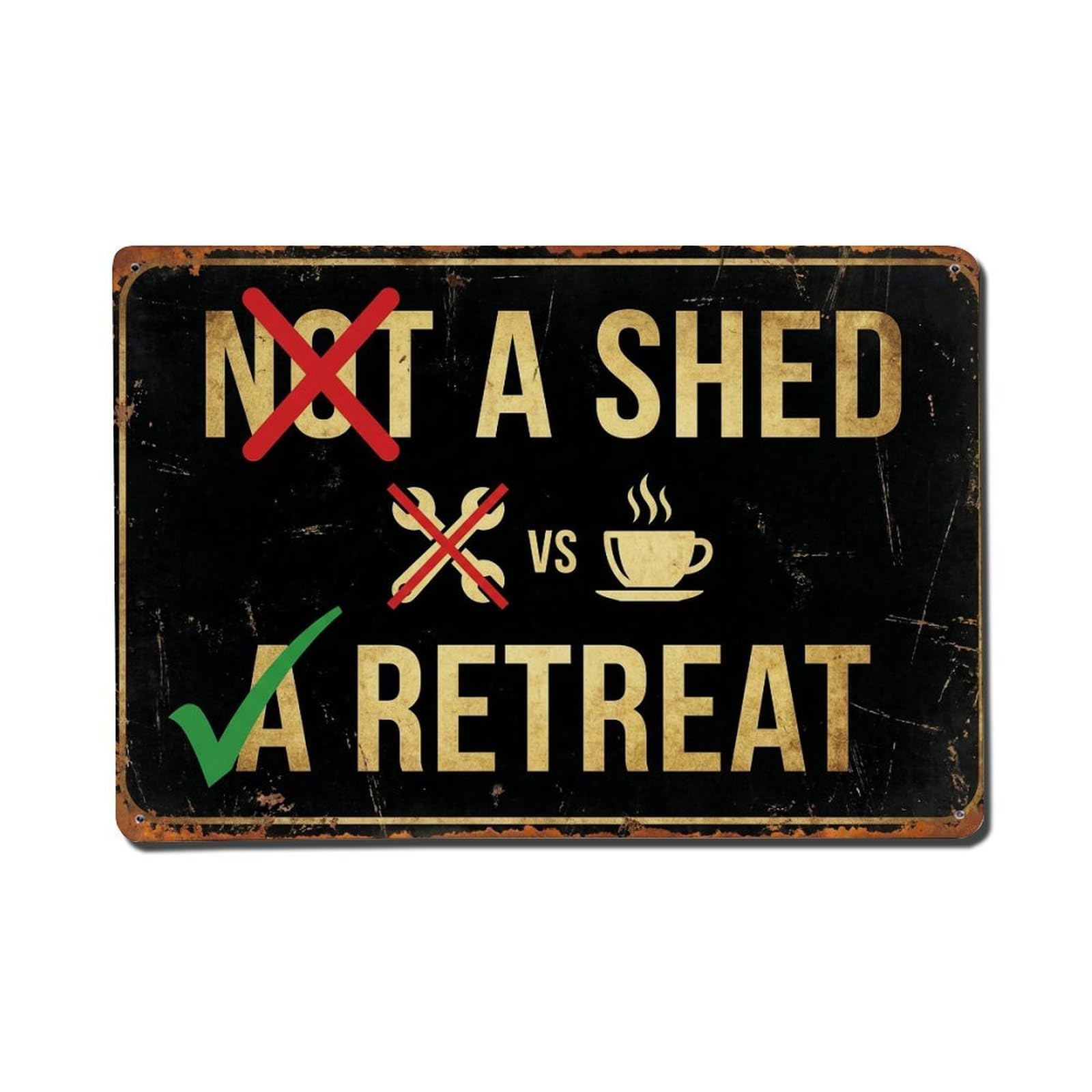 Cozy Not A Shed Retreat Allotment Outdoor Life Metal Tin Sign Plaque Wall Decor for Cafe, Man Cave, Club Bar, Office, Home Garden Round Metal Poster 8x12Inch