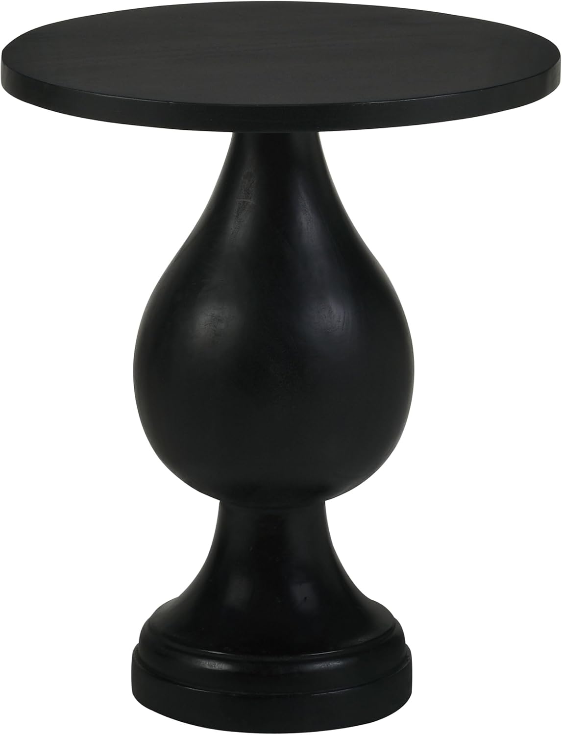 Pemberly Row Round Pedestal Accent Table, 23.75" H x 20.25" W, Mango Wood, Black Stain Finish, Eco-Friendly Design, Modern Living Space or Entryway Furniture