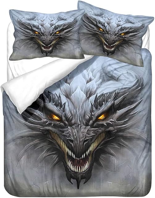 HNHDDZ 3D Animals Dragon Bedding set Purple Blue Gray Black Duvet Cover and Pillowcase Treasure Gem Microfiber Child Boy Teenager (Style 3,Single 135x200 cm)