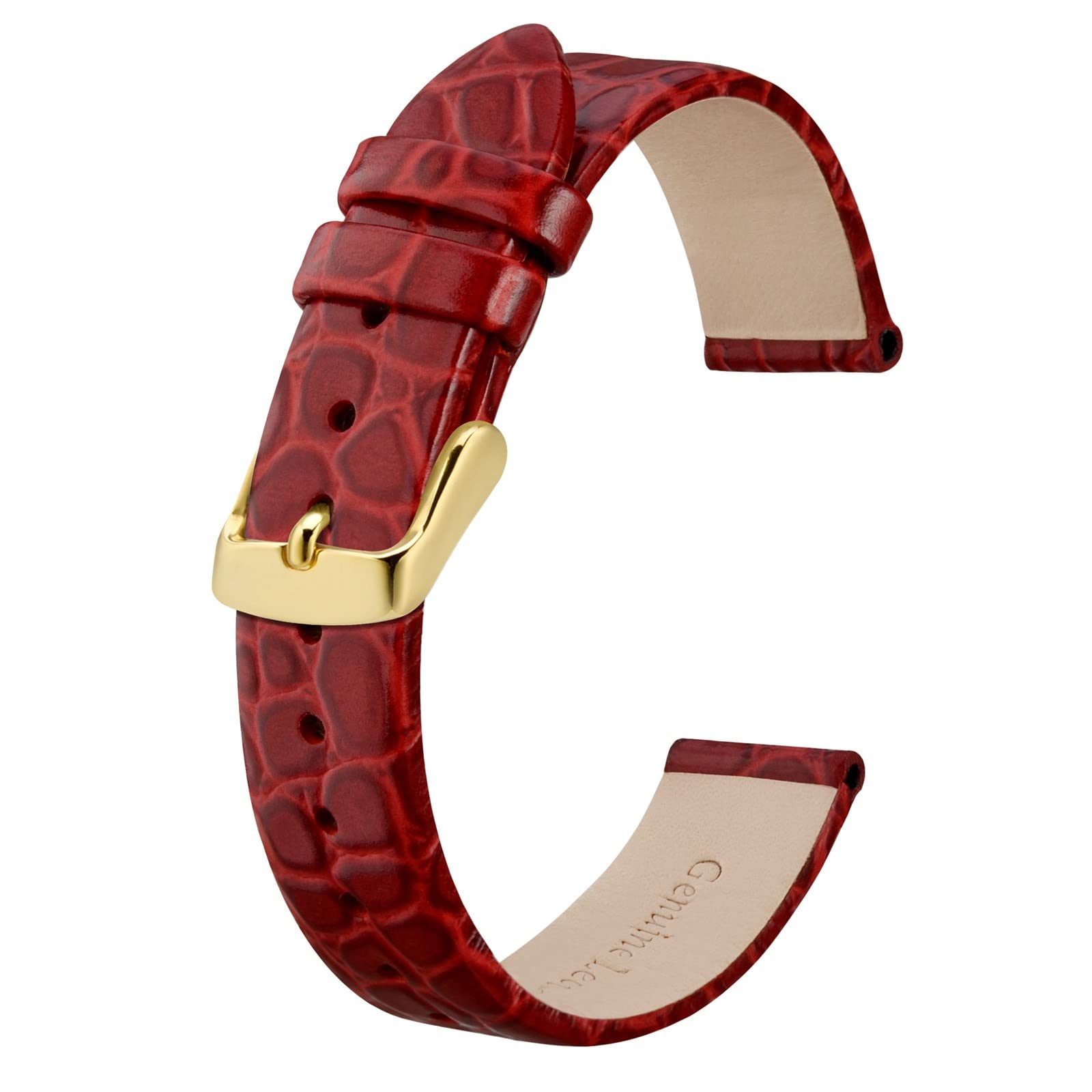 BISONSTRAP Watch Straps for Women, Crocodile Pattern Leather Thin Watch Replacement Bands, 8mm 10mm 12mm 14mm 16mm 18mm 20mm