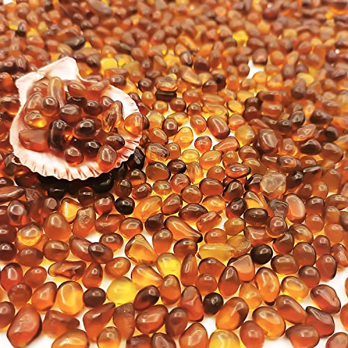 Image of Keedolla Aquarium Sea Glass Pebble Stones, 6-9mm Fish Tank Gravel Marble Rock for Aquarium, Fish Turtle Tank, Vase Fillers, Garden - Amber(0.93LB /430g)