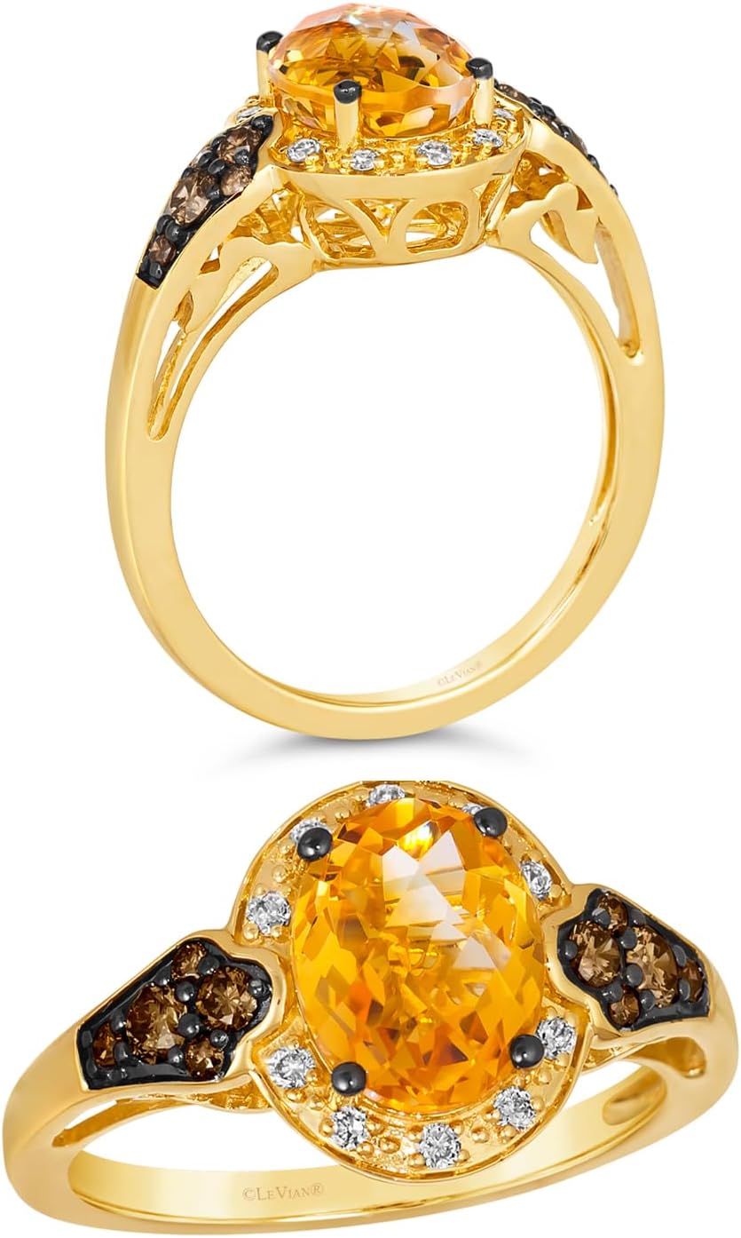 LE VIAN 1/3 Carat White and Chocolate Diamond Band Ring for Women I 14k Rose or Yellow Gold Ring for Her w 1 3/4 Carat Oval Gemstone (White/Brown, 0.35 cttw) Promise Anniversary Band Size 5 to 10