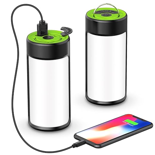 LED Camping Lantern, CT CAPETRONIX Rechargeable Camping Lights with 400LM 5 Light Modes Water-Resistant, Portable Tent Lights for Camping Power Outage Emergency Hurricane Home (2 Pack, Black & Orange)