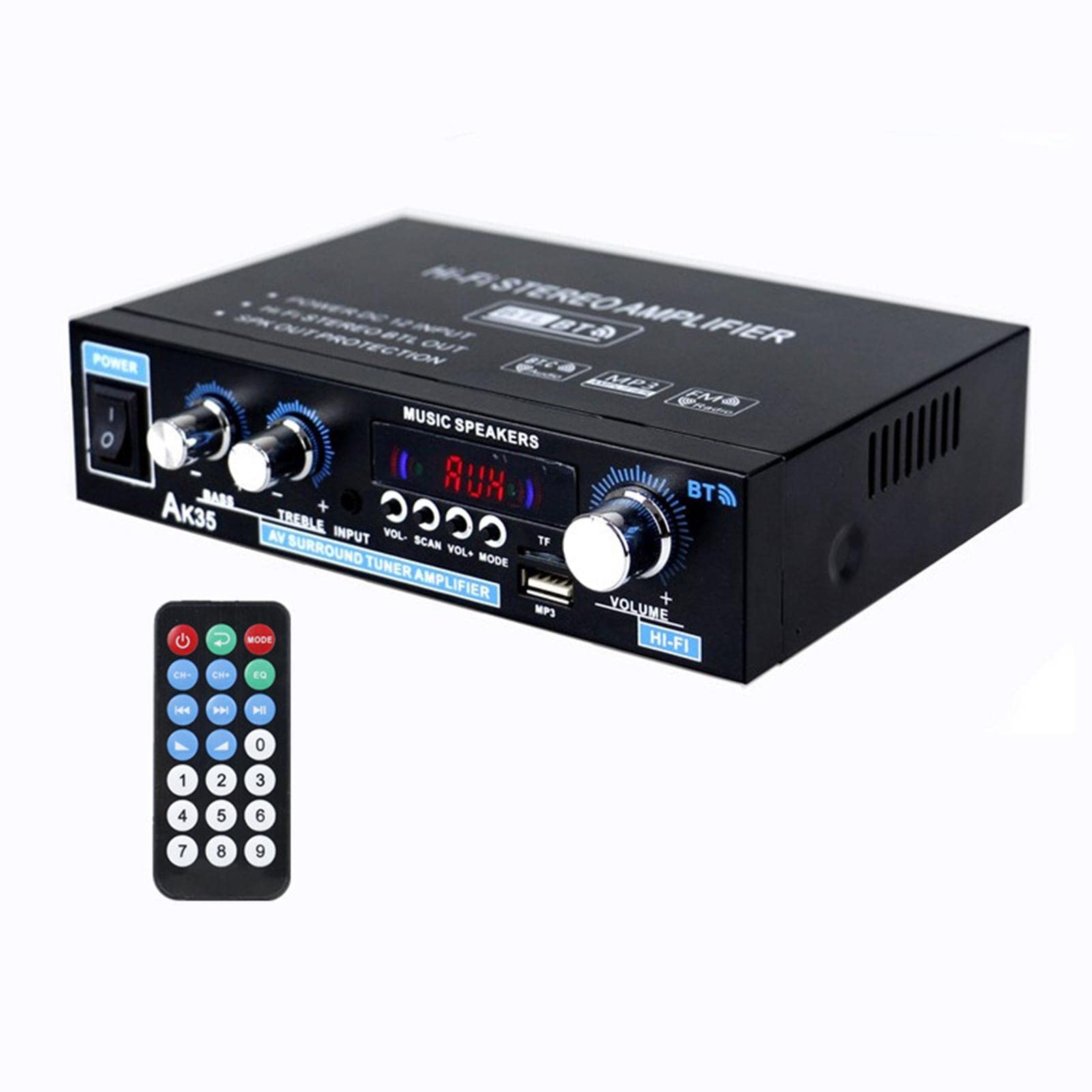 Mini Amplificador Estéreo con Tecnología Bluetooth Receptor de Audio Mezclador para Altavoces y Mando a Distancia Fácil de Usar Adecuado para Salones