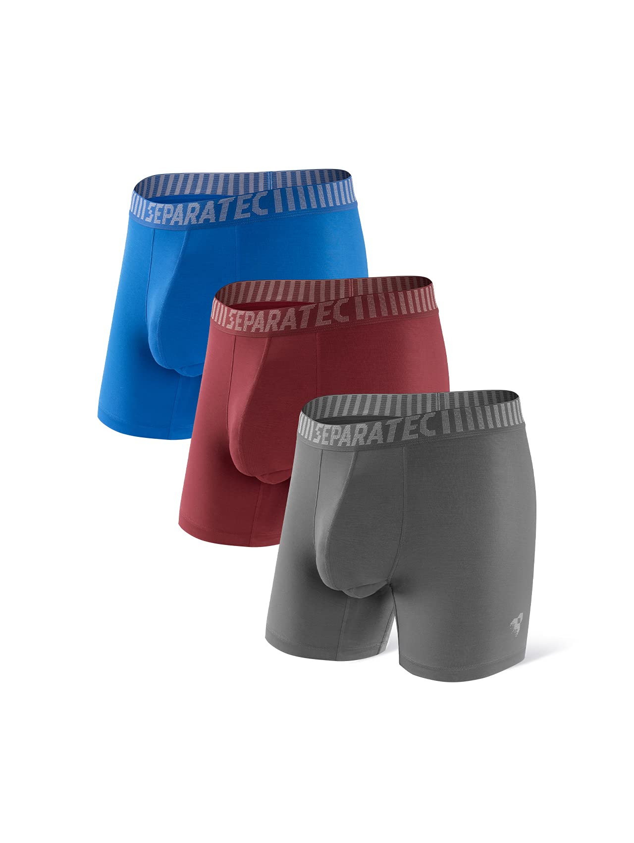 Separatec Men's Boxer Briefs Modal Stretch Breathable Separated Dual Pouch Underwear Trunks, Tagless, Soft, Hipsters Fitted Boxer Shorts 3 Pack, S-XL