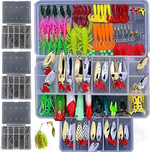 279pcs Fishing Lure Set Including Frog Lures Soft Fishing Lure Hard Metal Lure VIB Rattle Crank Popper Minnow Pencil Metal Hook for Trout Bass Salmon with Free Tackle Box
