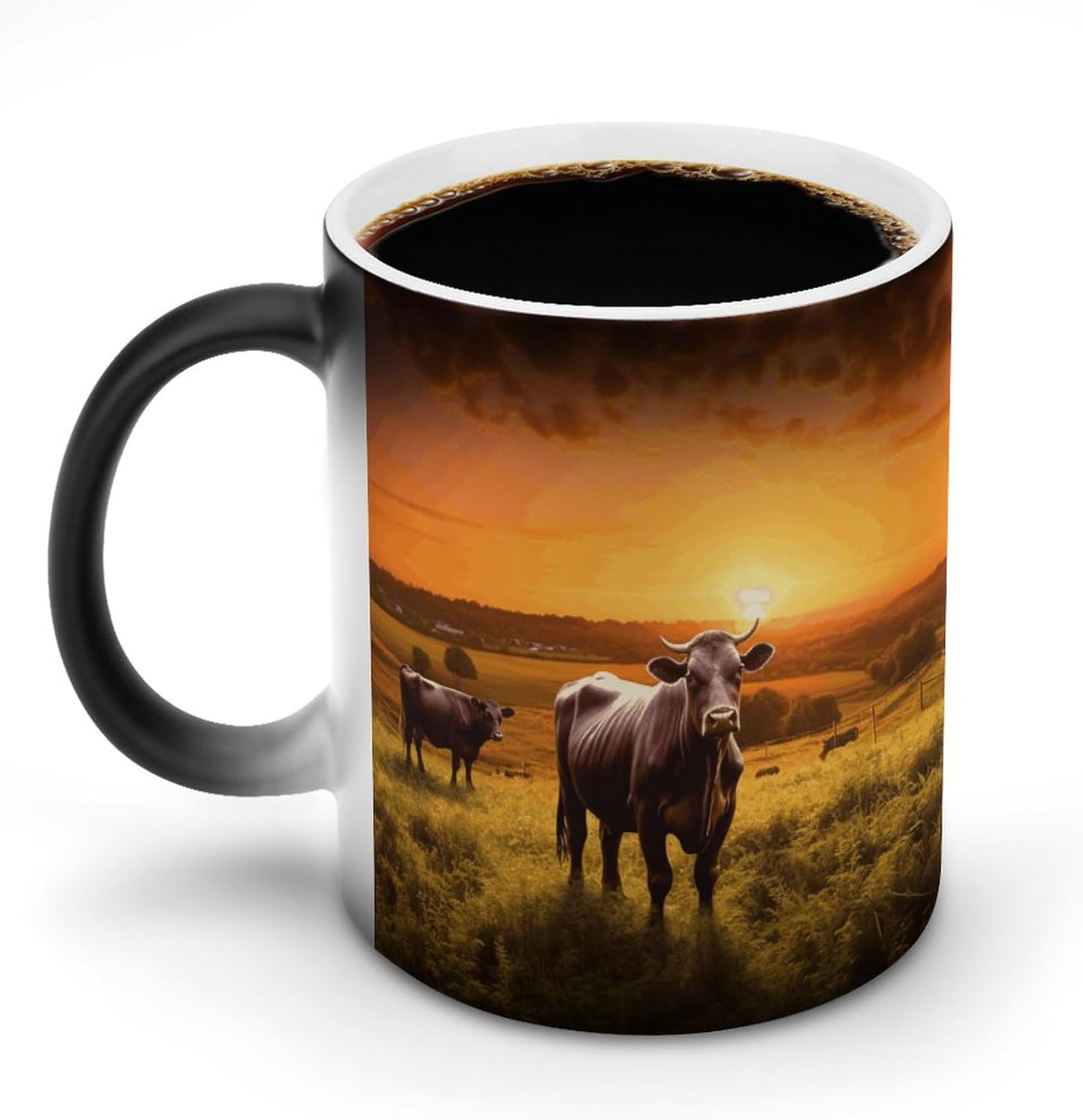 Color Changing Mug Cow And Sun Orange Sky Printed Ceramic Coffee Mug Heat Changing Sensitive Mug Magic Heat Changing Coffee Mug Novelty Coffee Mugs