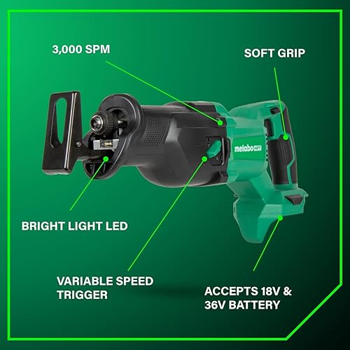 Miniatura 9 de Metabo HPT Taladro Percutor Inalámbrico MultiVolt™ de 18V, Destornillador de Impacto, Sierra Recíproca, y Linterna Kit Combinado de 4 Piezas |