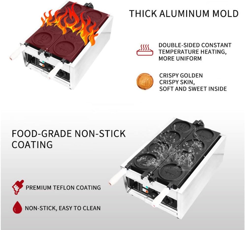 商業用 4 グリッド コイン ワッフル メーカー、タイミングと温度制御機能付き電気ノンスティック