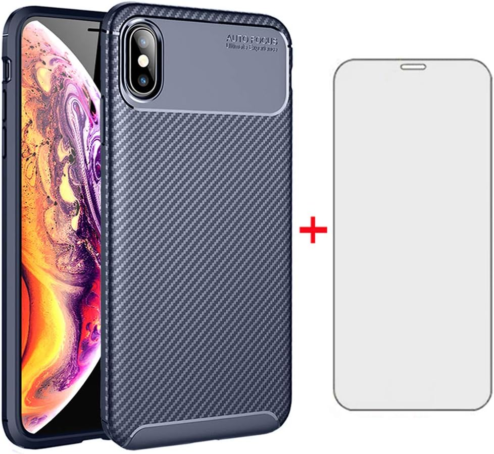 Asuwish Phone Case for iPhone Xs Max 6.5 inch 2018 with Tempered Glass Screen Protector Cover Cell Accessories Slim Thin TPU Silicone Rubber i X XR Xsmax 10x SX Xmax 10xs 10s 10 Plus Xmaxs Cases Blue