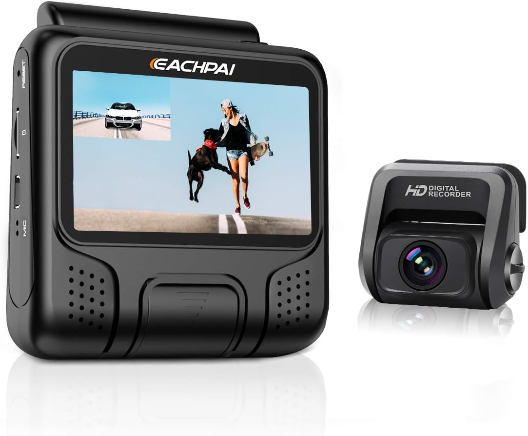 4K Car Dash Camera, EACHPAI E100 Pro UHD WIFI Dashcam for Cars, Front and 1080P Rear Camera Video Recorder with GPS and 32GB Card, 3 Inches Screen, 170° Wide Angle, Adjustable 6G Lens (Black)