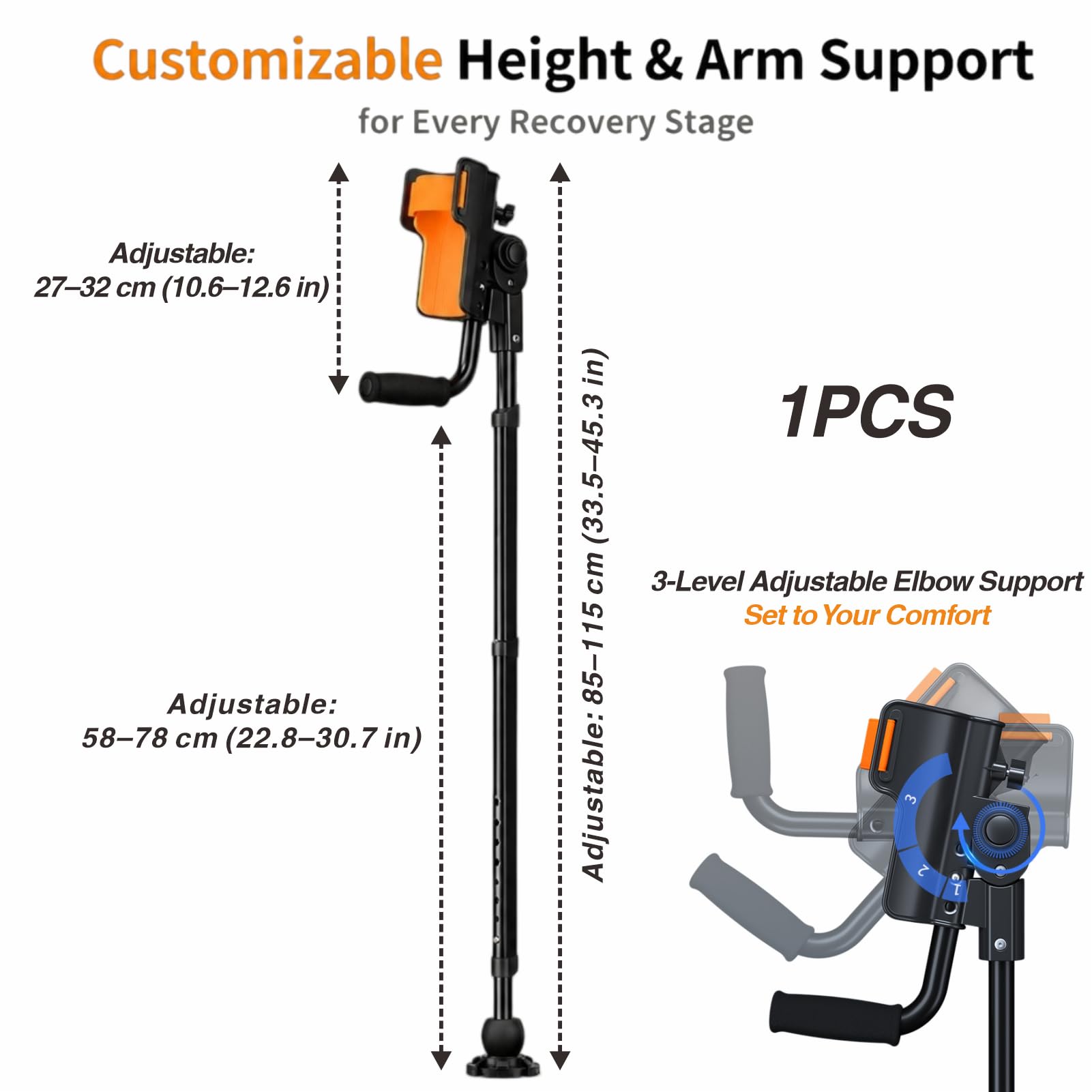 Muletas de antebrazo Ajustables para Adultos - Muletas de Caminar Plegables Ligeras con Soporte de Brazo ergonómico y Base de trípode Estable para la recuperación y la Movilidad Diaria