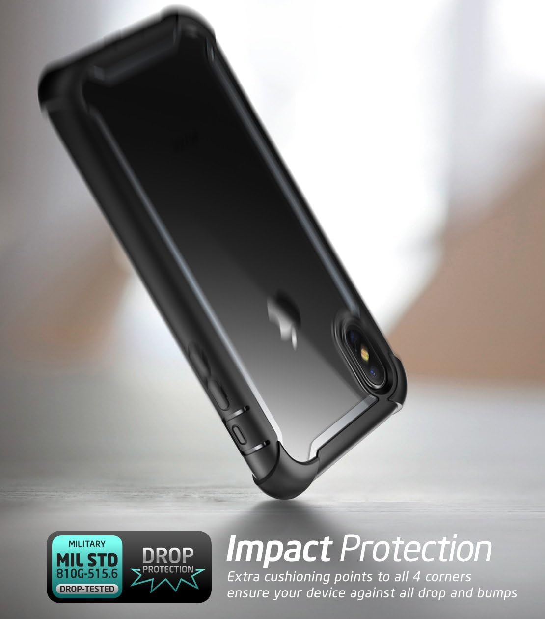 i-Blason Case for iPhone X 2017/ iPhone Xs 2018, Ares Full-Body Rugged Clear Bumper Case with Built-in Screen Protector (Black)