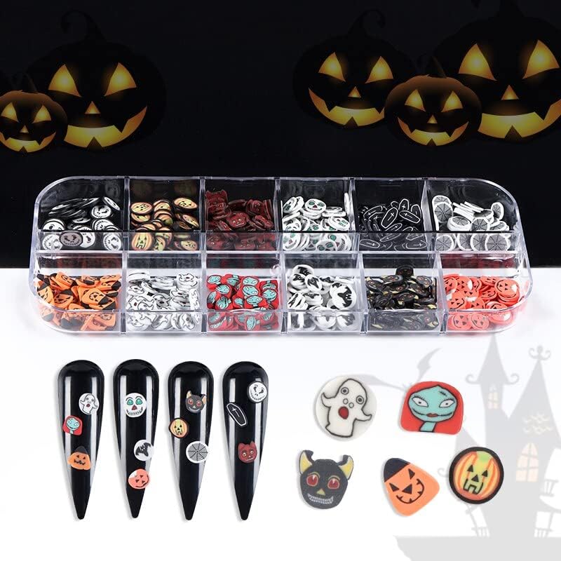 Halloween Nail Art Decorations Cute Pumpkin Witch Polymer Clay Slices Manicure Design Nails Accessories Holiday 3D Parts Jewelry - (Color: 12WSJRT)