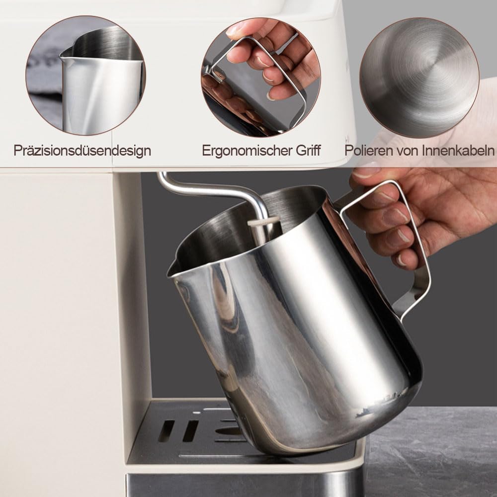 LATRAT Jarra espumante de leche de acero inoxidable, 150 ml, accesorio barista, crema de café, jarra espumante de leche, perfecta para espresso capuchino y latté