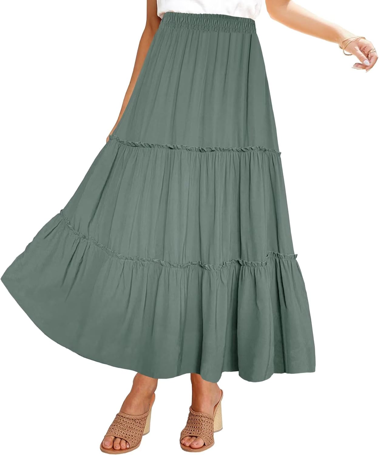 Afibi Womens High Waist A Line Ruffle Swing Long Maxi Skirt with Pockets - Image 4