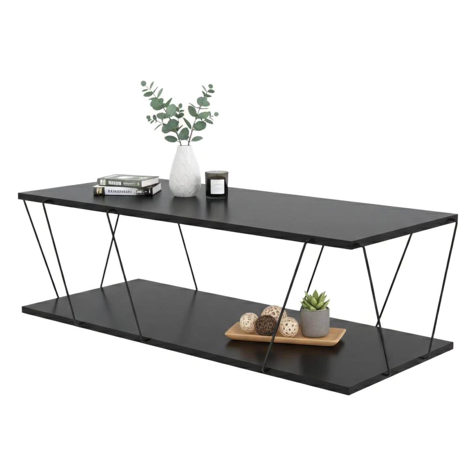 Tavolino da Salotto Harmonia, Tavolo Basso da caffè, Portariviste per Divano, Ripiano da Soggiorno, 120x50h30 cm, Antracite e Nero