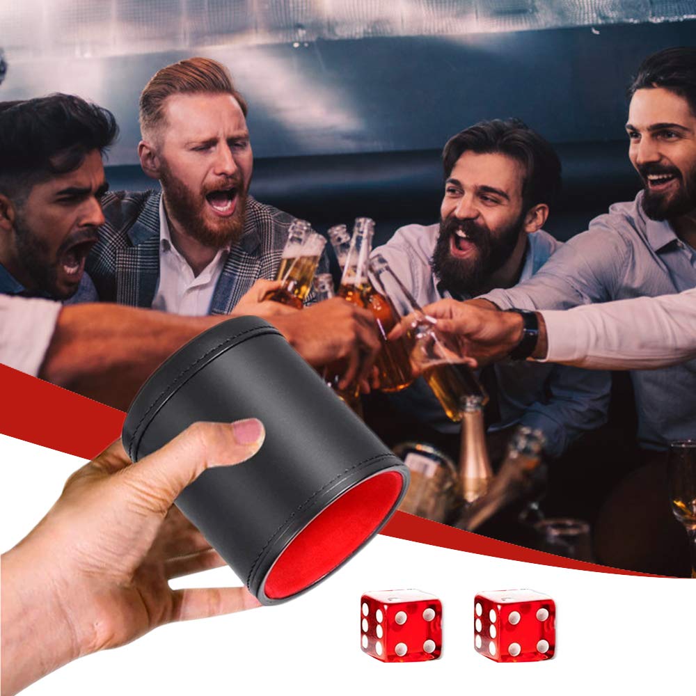 Kitchen-dream Juego de tazas de dados, Juego de vasos de dados de cuero, Taza de dados de cuero insonorizada con 5 dados rojos Ideal para juegos de entretenimiento, bar, viajes, fiesta (negro)