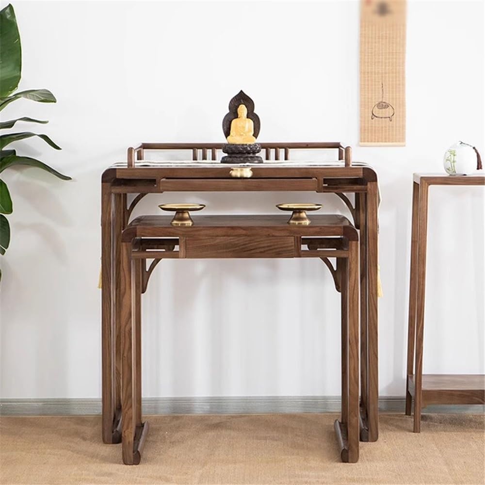 Mesa de altar para meditación Interior del hogar Nuevo estilo chino Nogal negro para la oración | Gabinete de ofrendas de riqueza con mesa de nicho de Buda