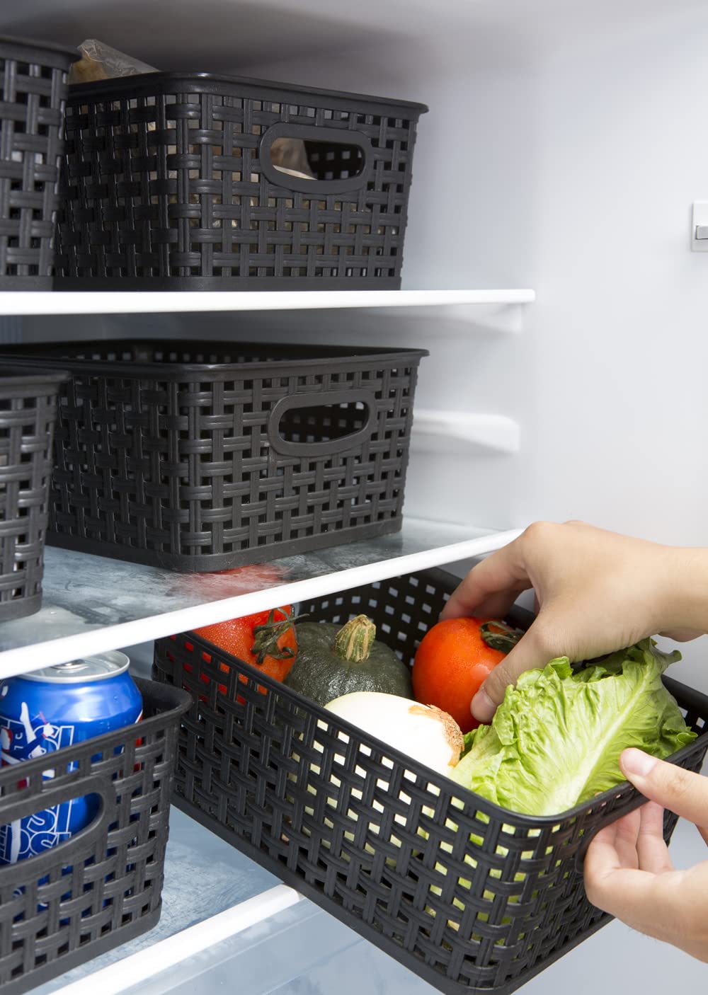 Begale Plastic Storage Baskets - Set Of 6 Black Organizer Bins