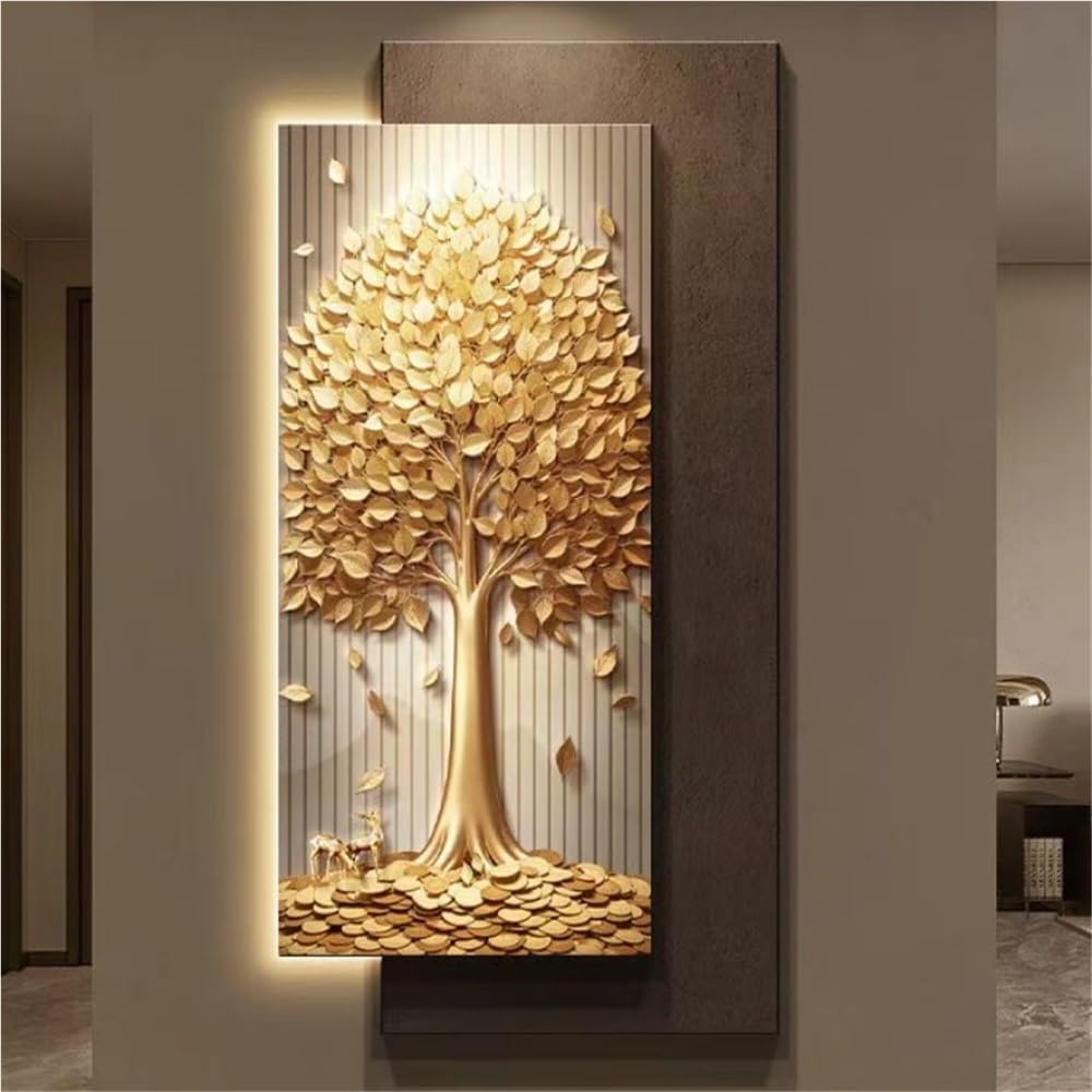 Decoración de Pared 3D, Cuadro de Pared con visión 3D y Luces, Cuadro Moderno para Colgar en la Pared, con Fuente de alimentación enchufable y LED de Alivio, para Entrada y Sala de