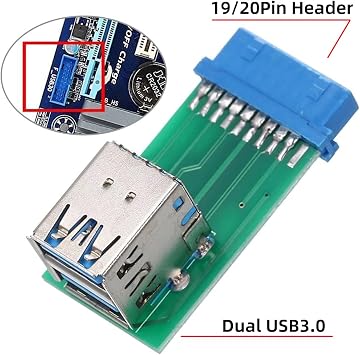 CY Vertical Dual USB 3.0 A Type Female to Motherboard 20 Pin Box Header Slot Adapter PCBA