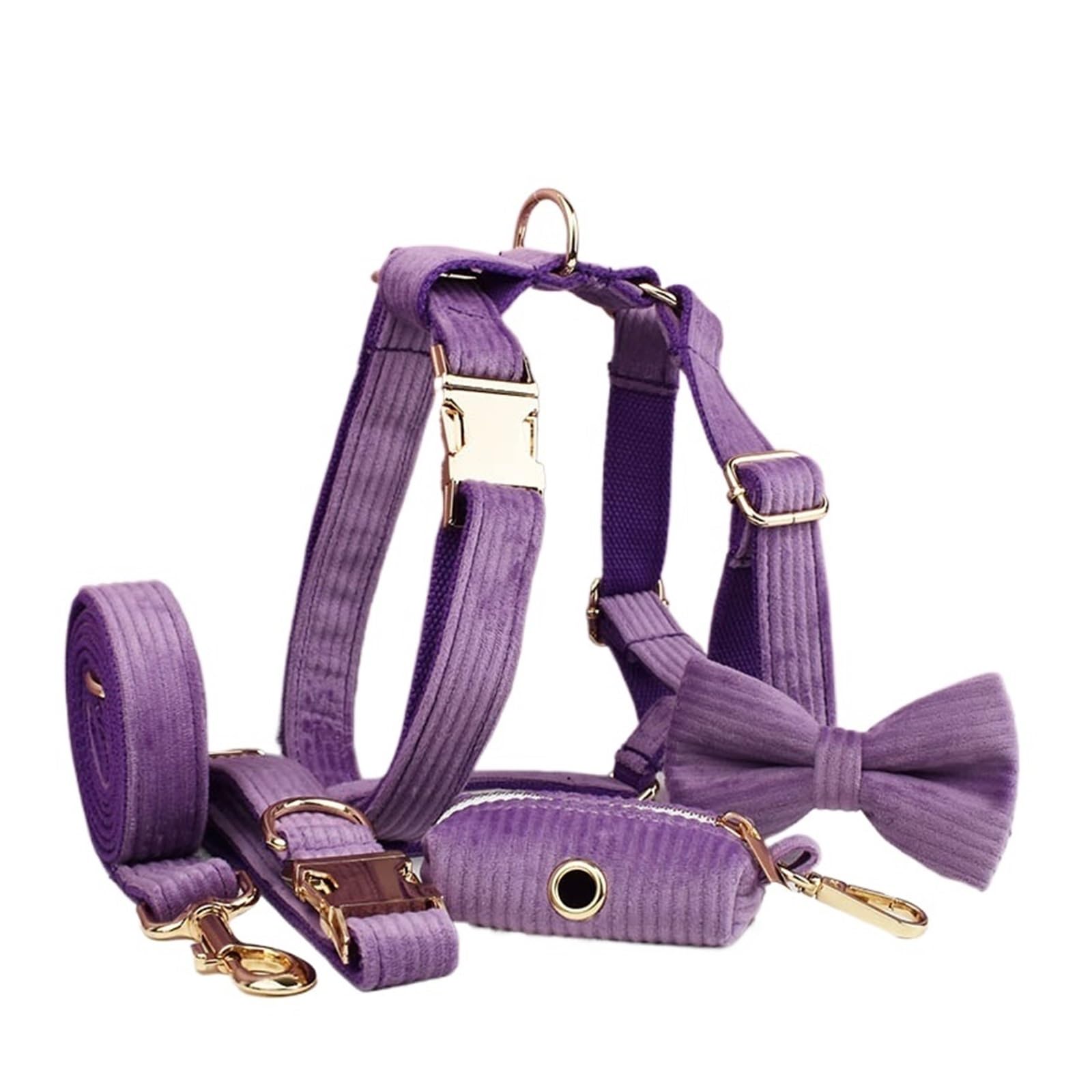 Ensemble de laisse et collier de harnais for chien velours 5PCS