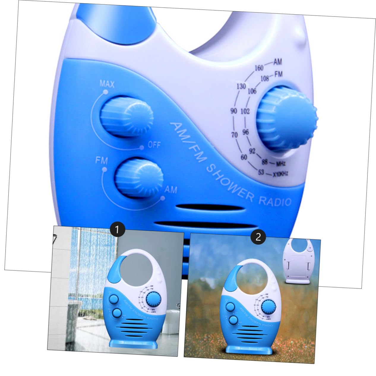 Radio de Ducha Portátil Am/FM Resistente al Agua, Altavoz ABS Azul
