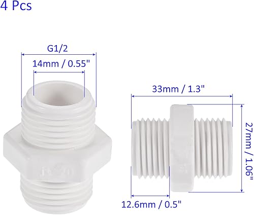 Miniatura 3 de M METERXITY Paquete de 4 accesorios de tubería de rosca macho de PVC  conector de manguera adaptador de rosca macho hexagonal G12, adaptador de