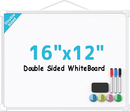 MaxGear Double-Sided Dry Erase Board for Wall, 16"x12" Hanging Whiteboard, Small Dry Erase White Board with 3 Markers and 4 Magnets, Portable Whiteboard for Planning, Drawing, Memo, to Do List