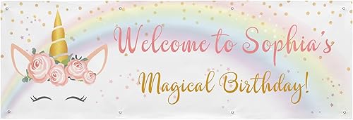 Miniatura 21 de Let's Make Memories Cartel personalizado de cumpleaños de unicornio – Cartel de feliz cumpleaños para niños – Decoraciones de fiesta personalizadas