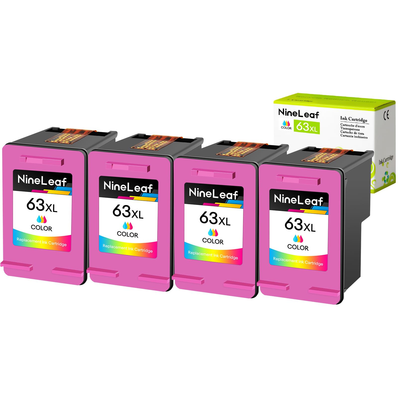 NineLeaf Remanufactured 63 High Yield Ink Cartridge Compatible for HP 63XL 63 XL Use in Envy 4513 4511 4520 4516 Officejet 4650 5255 5258 3830 3833