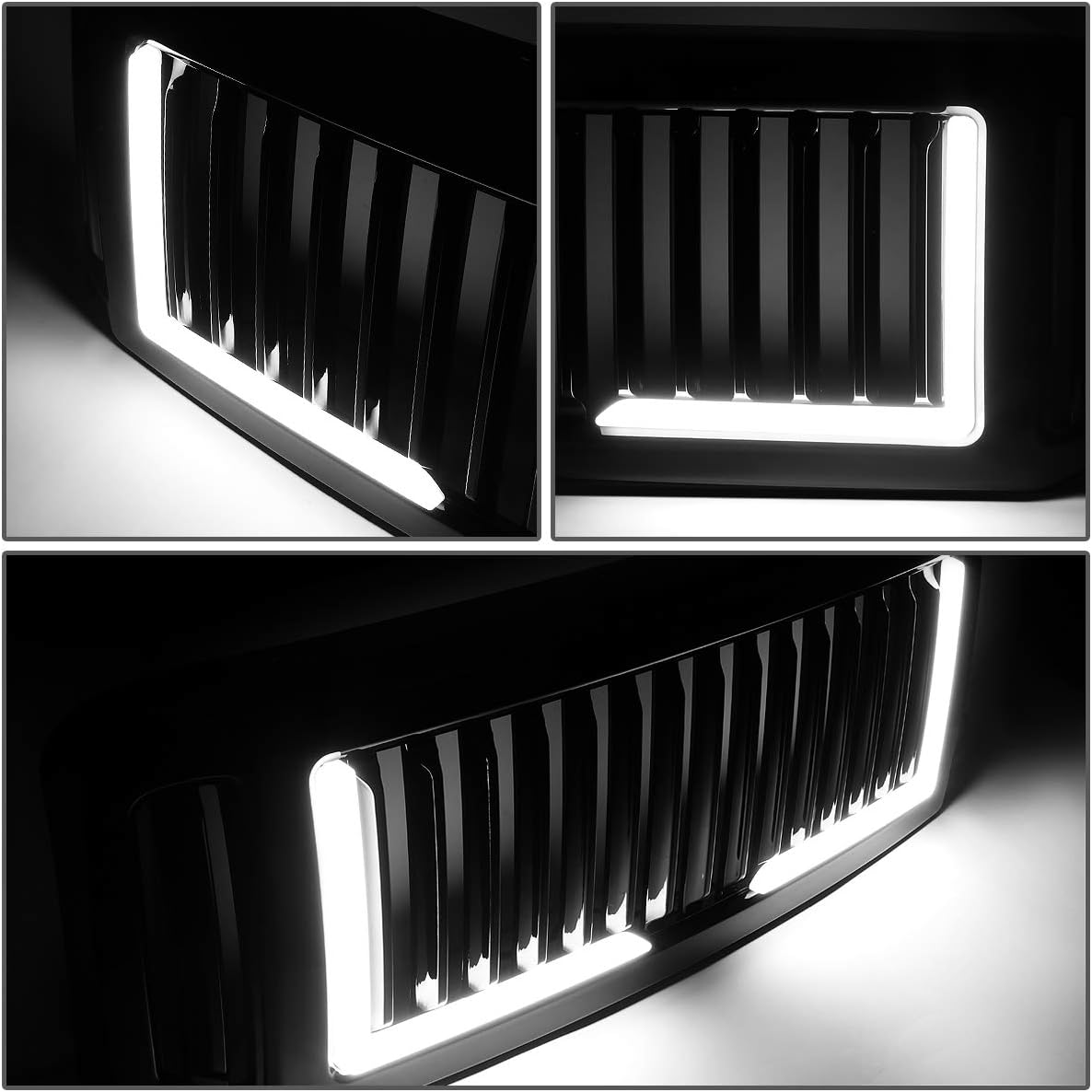 PM PERFORMOTOR Badgeless Fence LED Front Bumper Grille Grill Compatible with 2005 Ford Excursion, 05-07 F-250 SD/F-350 SD/F-450 SD/F-550 SD, Gloss Black,PM-GR-0058
