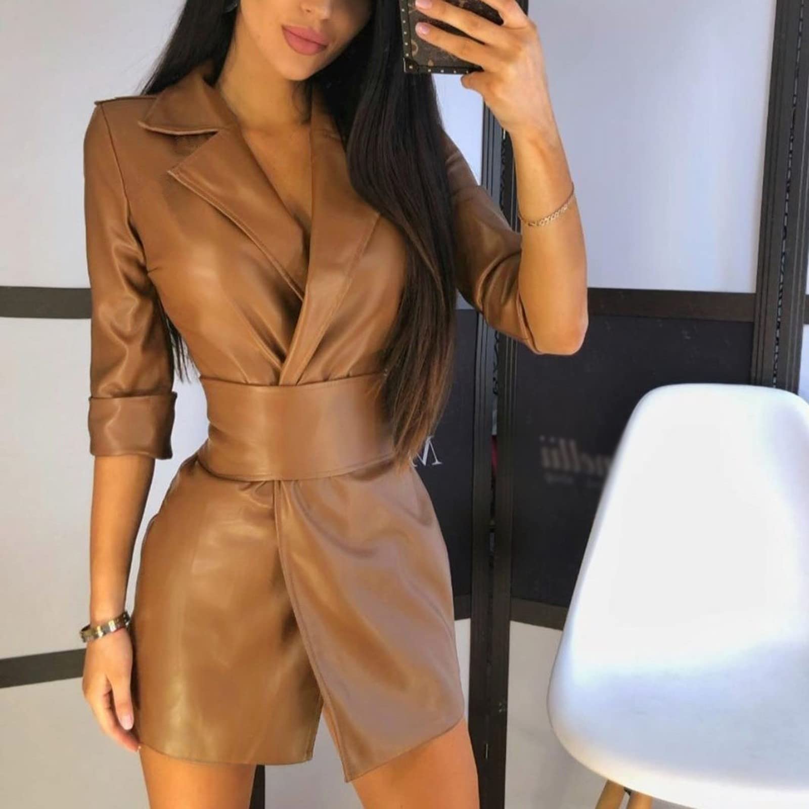 Vestido Invitada Boda Mujer Vestidos De Fiesta Mujer Elegantes Cortos Abrigo Largo de Invierno con Mangas Largas Mini Vestido Bodycon Sexy con Cinturón Ideal para Fiestas Nocturnas Eventos