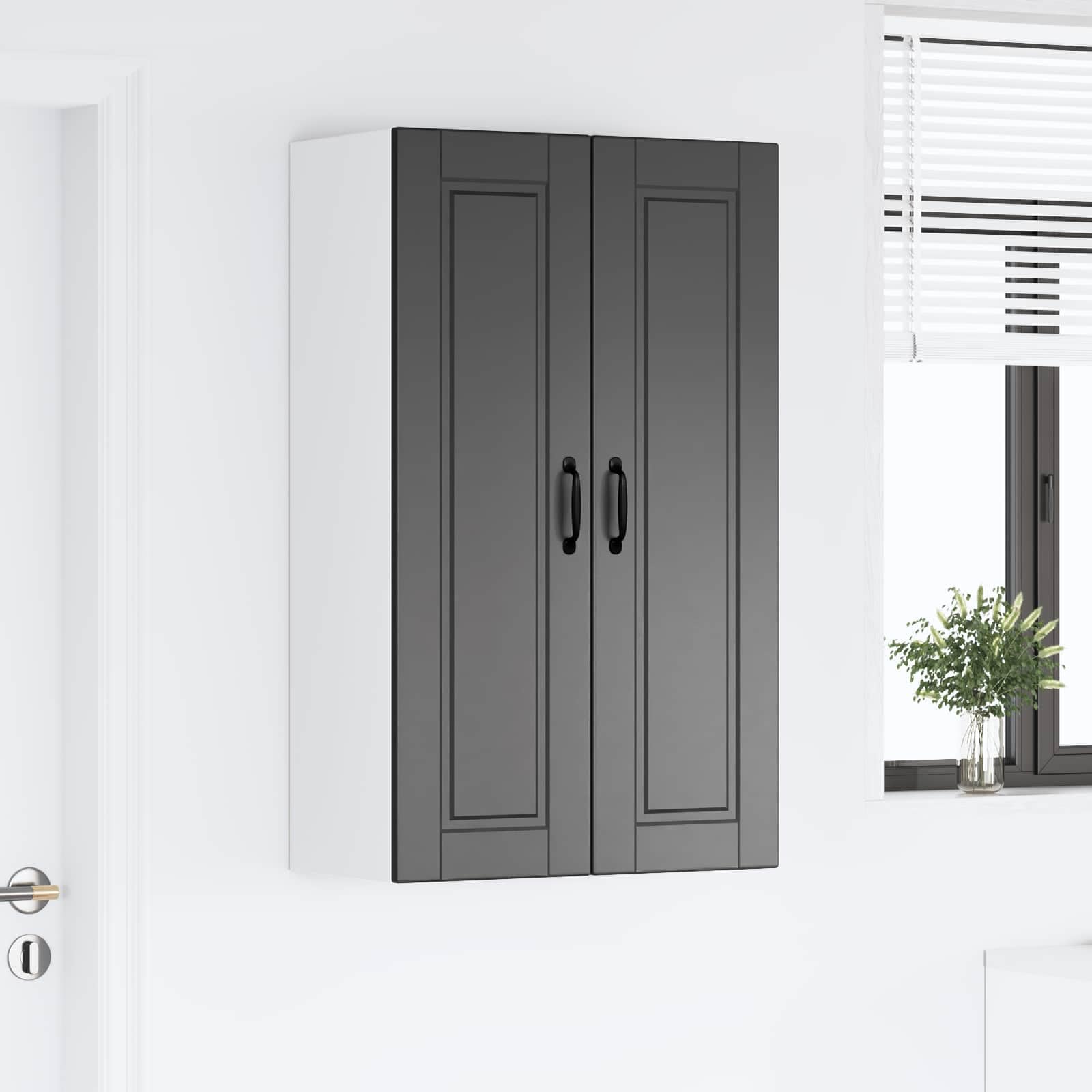 Porto szafka ścienna głęboka czerń z płyty wiórowej, 60 x 31 x 100 cm, 3 półki, 2 drzwi, uchwyt ścienny nadaje się do kuchni, mebli kuchennych i magazynowych, nadaje się do przechowywania