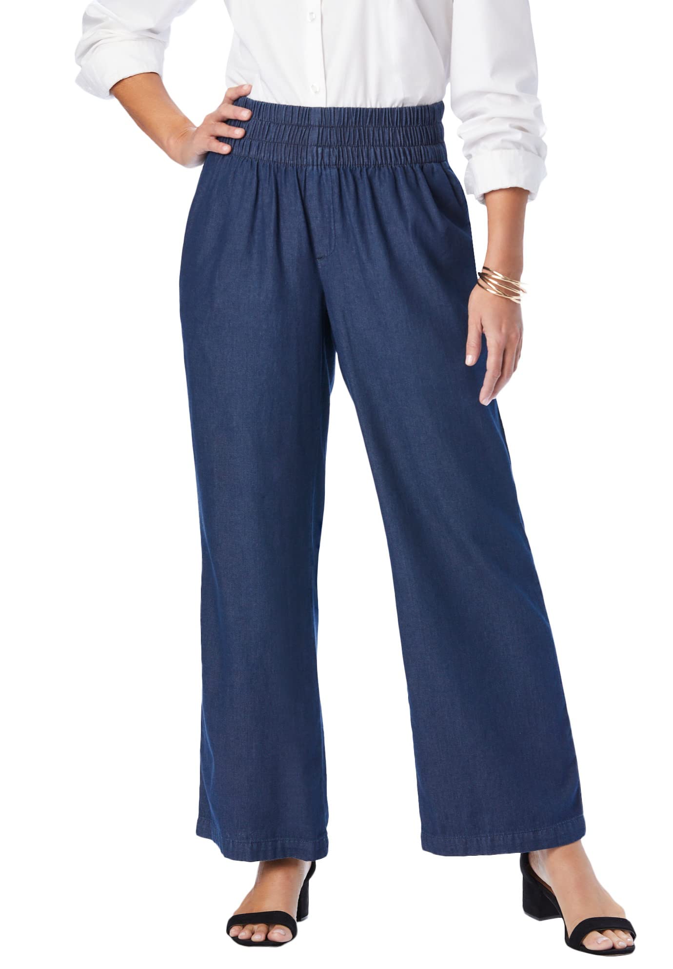 Jessica London Womens Plus Size Chambray Wide Leg Pant