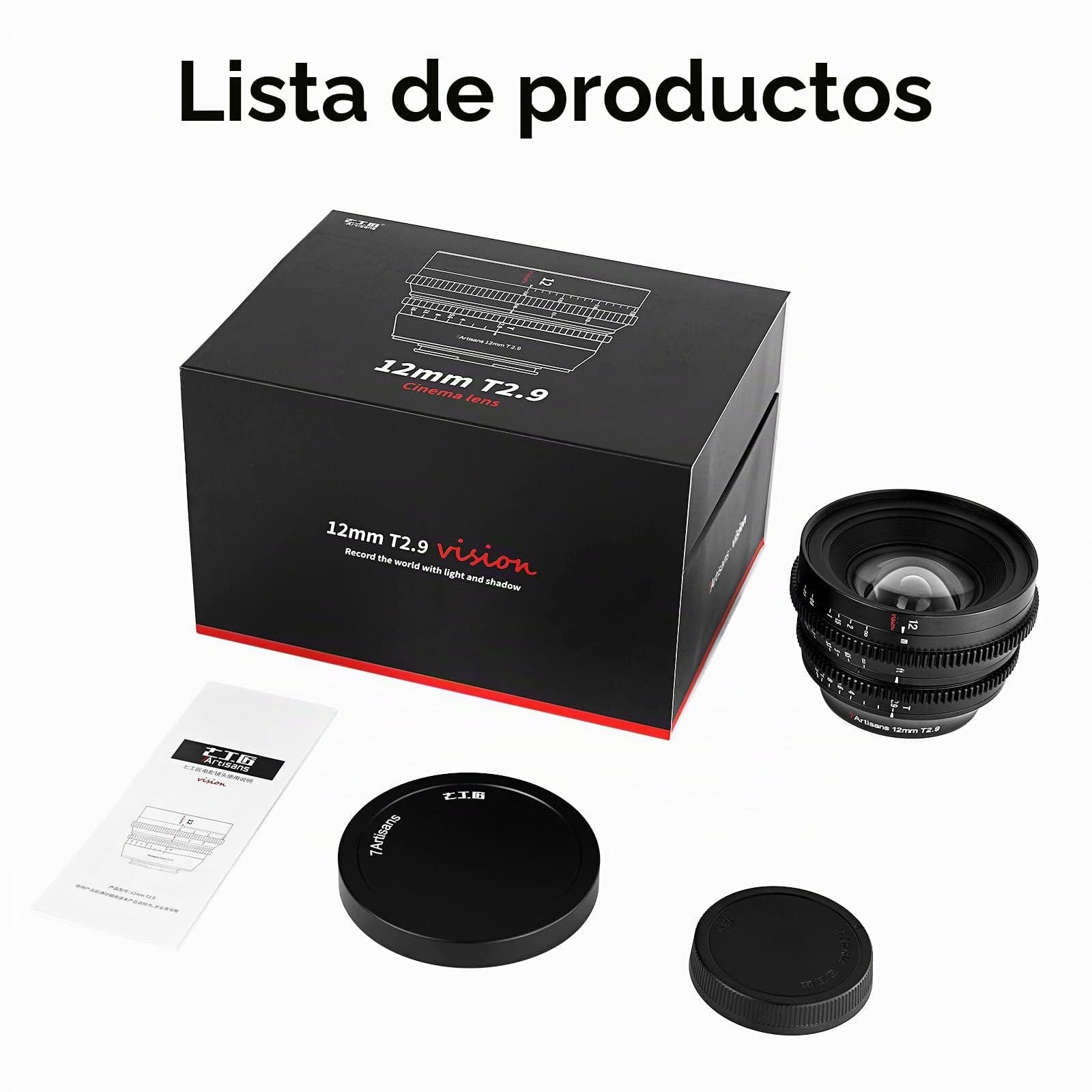 7Artisans - Lente de Cine APS-C de Gran Apertura T2.9 de 12 mm, Enfoque Fijo Manual, Lente de Cine de Baja distorsión Compatible con Fujifilm X-Mount, Color Negro