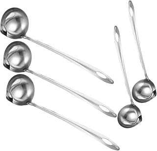 Healifty 5Pcs Stainless Steel Oil Separator Ladle Soup Filter Spoon for Cooking Fat Separator Spoons for Soups Salads and Fondue Kitchen Tool for Home Use