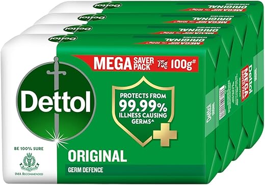 Dettol Original Germ Protection Bathing Soap Bar (400gm) | Kills 99.99% germs, 100g – Pack of 4
