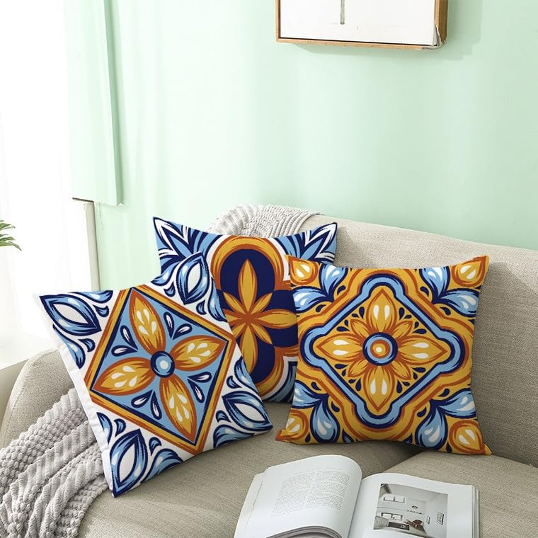 Taie d'oreiller carré motif rétro géométrique CEVAN en polyester résistant - 8