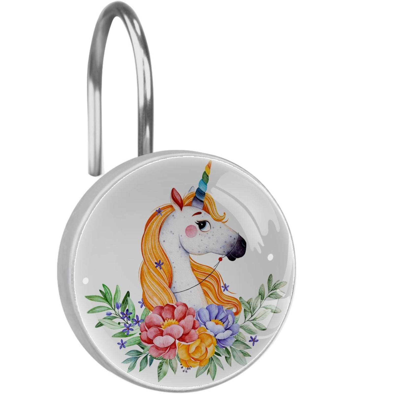 Crochets de douche antirouille en métal blanc avec attaches licorne solides