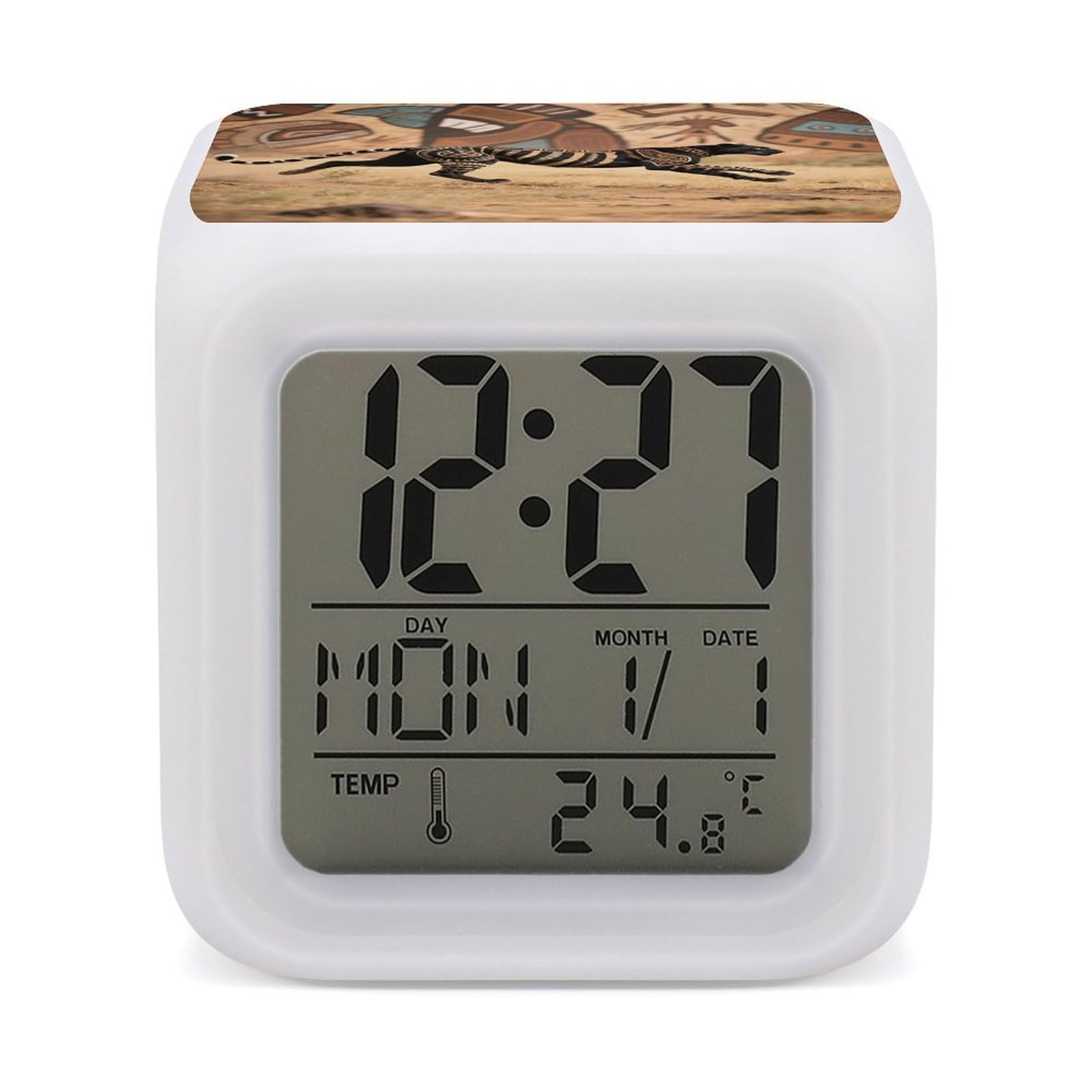 Reloj despertador digital LED de guepardo con temperatura para mesita de noche