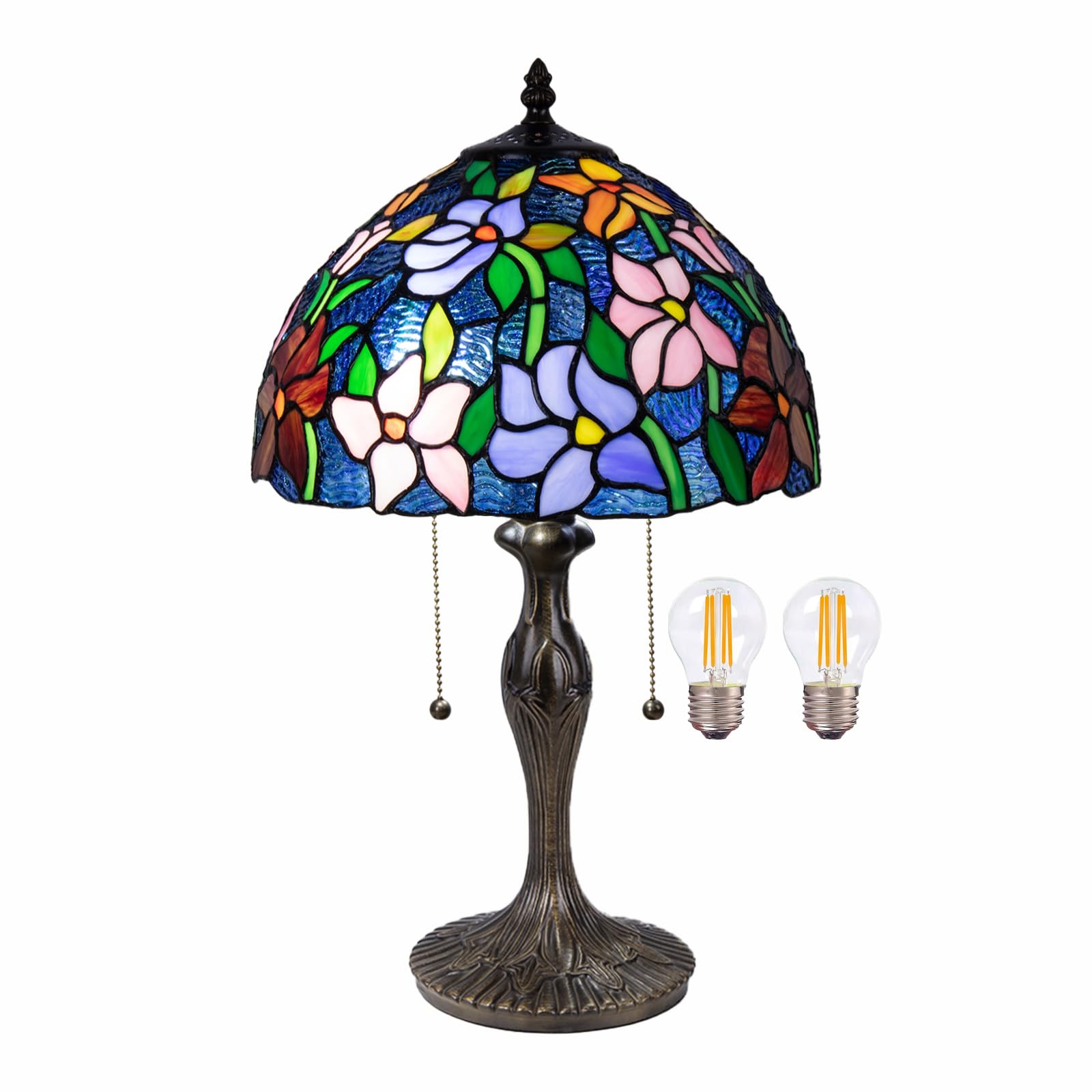 Radtiff Stained Glass Table Lamp,12 inch Tiffany-Style Flowers Lamp Reading Light for Bedside Living Room Office Decor Home,Two LED Bulb Included