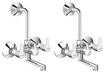 DRIZZLE FSN111-2 Fussion Wall Mixer 2in1 Tap Brass with Complete Accessories | Chrome Plated | Quarter Turn | Foam Flow (Combo of 2 Pieces)