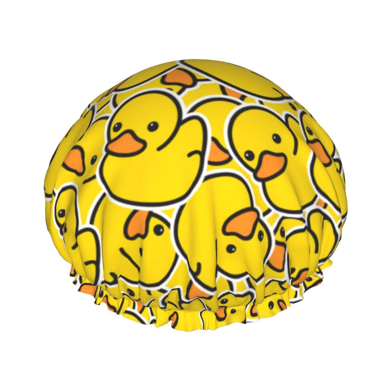 Bonnet de douche de luxe réutilisable jaune canard pour cheveux longs