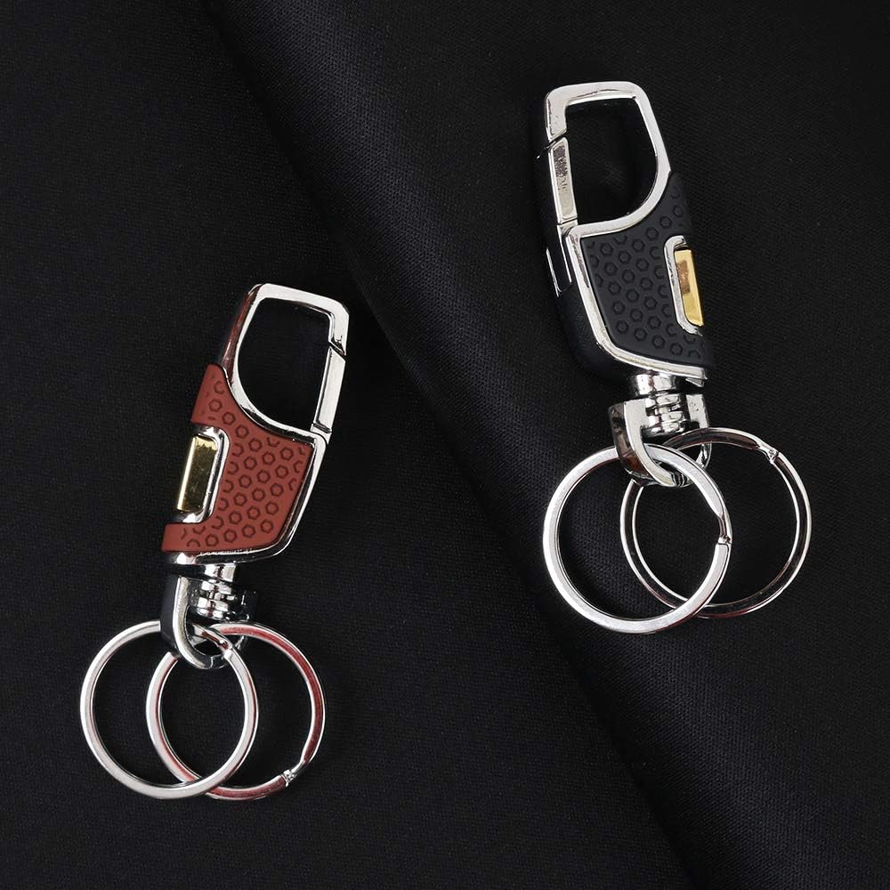 homEdge Heavy Duty Key Chain, 2 Pack Car Key Chains with 2 Metal Key Rings Carabiner Keychians-Black and Brown