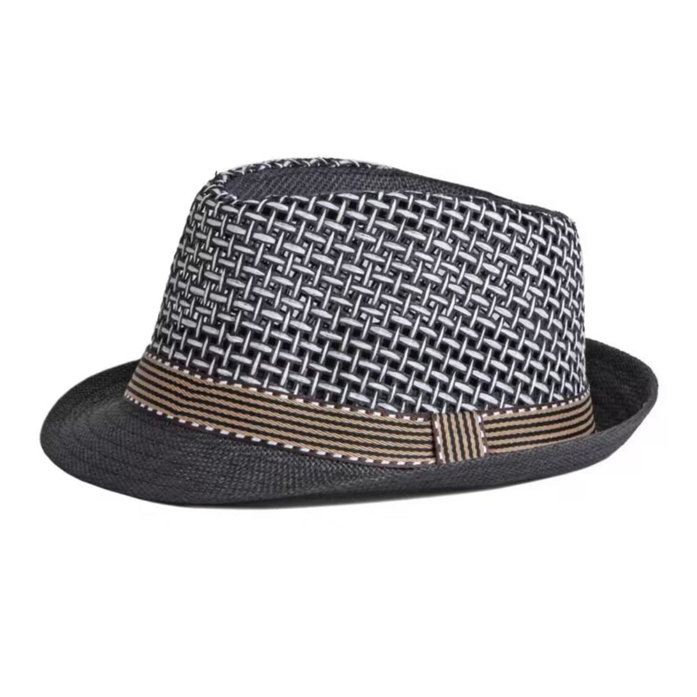 QI YUAN Fedora Sombrero de playa para hombre, de verano, de paja de papel, sombrero Panamá, 58 cm