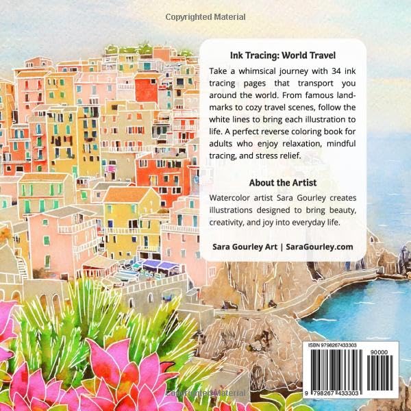 Ink Tracing World Travel Reverse Coloring Book: Trace the White Lines of Landmarks and Travel Scenes: Paris, Venice, Greece & More image 3